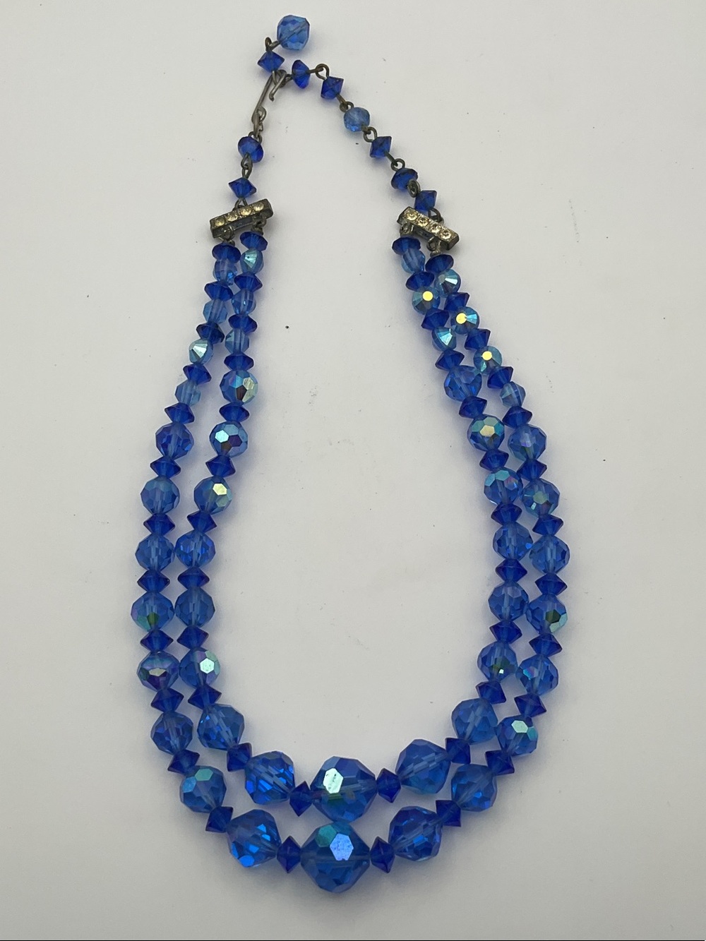 Authentic vintage cobalt blue Aurora Borealis glass bead necklace